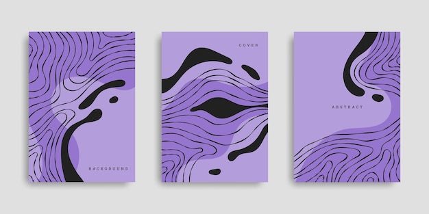 Conjunto de cubiertas abstractas con formas onduladas en estilo dibujado a mano