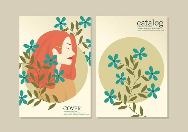 Conjunto de cubiertas abstractas modernas, diseño de cubiertas mínimas. fondo de ilustración de cara de mujer con flores,