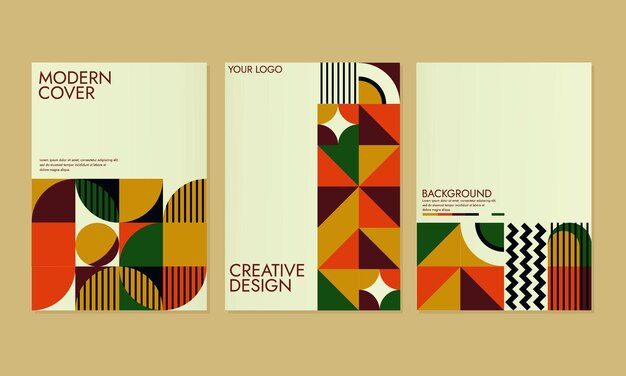 Conjunto de cubiertas geométricas retro. Composición abstracta de las formas de la Bauhaus suiza. ilustración vectorial