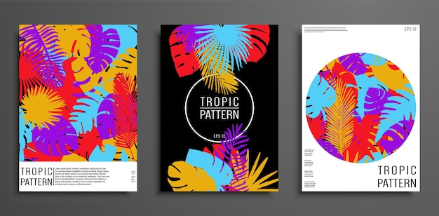 Conjunto de cubiertas tropicales Diseño de patrones florales frescos Eps10 vector