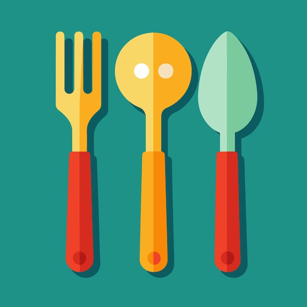 Conjunto de cubiertos con cuchillo de tenedor e ilustración vectorial de cuchara