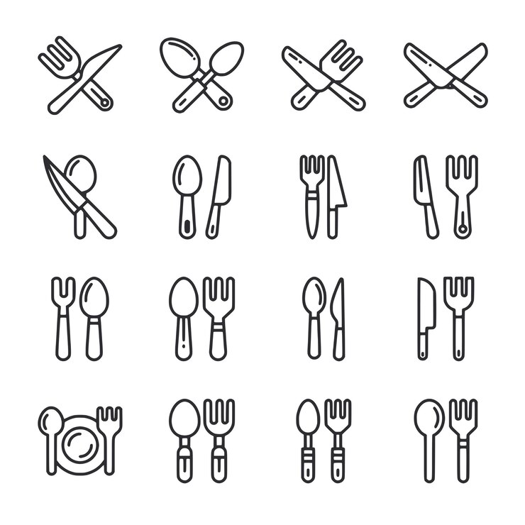 Vector conjunto de cubiertos horquillas cuchillos y cucharas