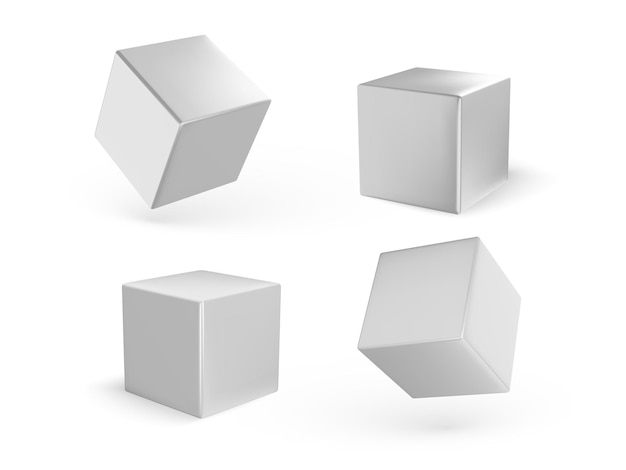 Conjunto de cubos blancos con sombra aislado en blanco