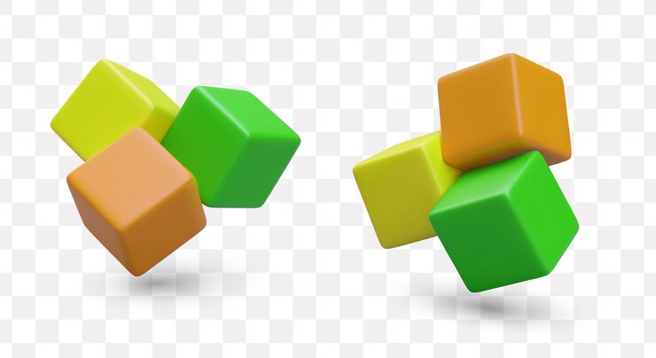 Vector conjunto de cubos coloridos en diferentes posiciones diferentes modelos de juguetes para niños