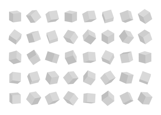 Conjunto de cubos en diferentes ángulos vista aislado sobre fondo blanco.