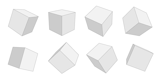 Conjunto de cubos geométricos blancos Bloques dibujo geométrico lineal Ilustración vectorial