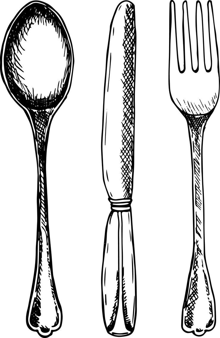 Vector conjunto de cuchara, horquilla y cuchillo para cubiertos