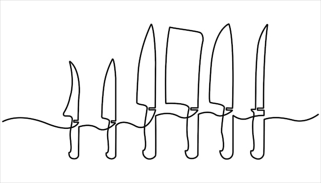 conjunto de cuchillos continuo dibujo de una línea dibujo de línea única de cuchillo de cocina