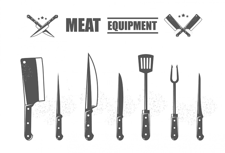 Vector conjunto de cuchillos de corte de carne. metro