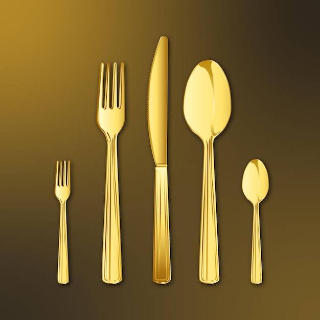 Conjunto de cuchillos de oro horquillas cucharas y cuchillos vector