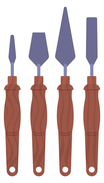 Vector conjunto de cuchillos de pintura varias herramientas de artista de aceite aisladas sobre fondo blanco