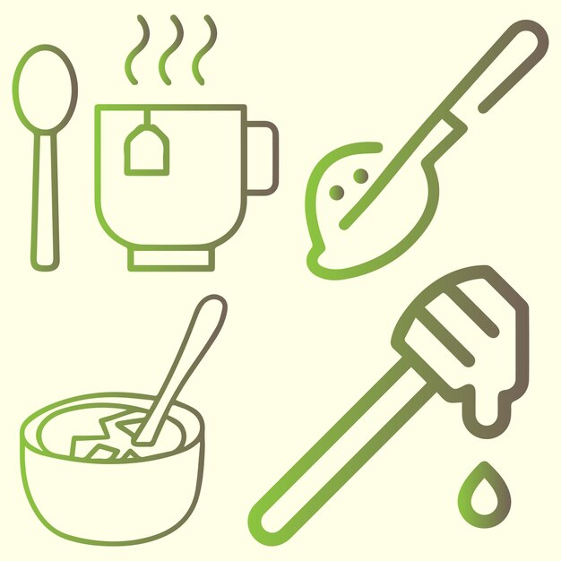Conjunto de cuencos y cucharas de arroz vector