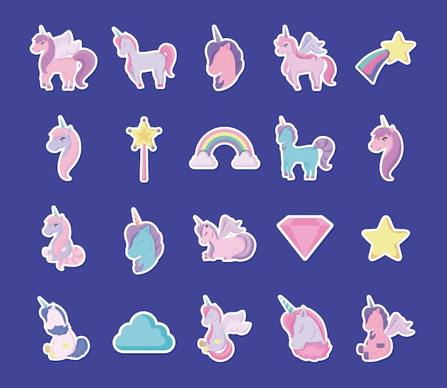 Conjunto de cuento de hadas unicornios lindo