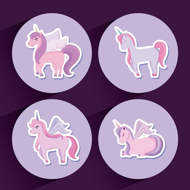 Vector conjunto de cuento de hadas unicornios lindo