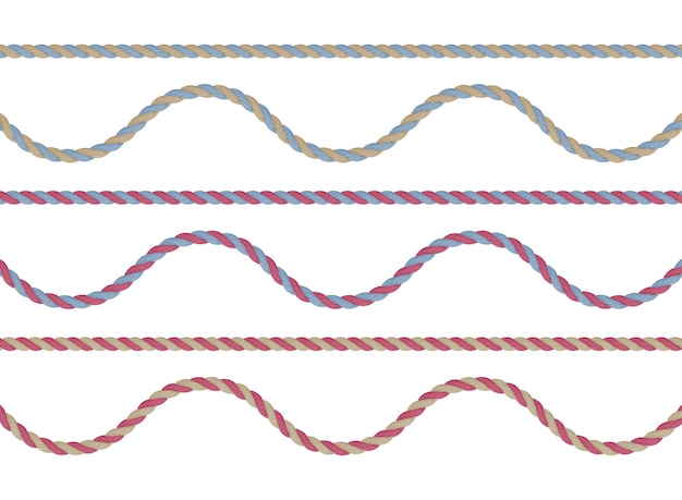 Conjunto de cuerdas multicolores 3d hilos retorcidos ilustración vectorial realista aislada en blanco