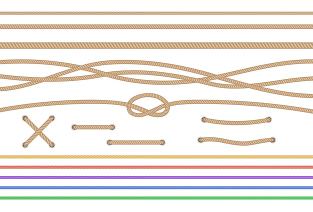 Vector conjunto de cuerdas rectas aisladas y cuerdas cruzadas atadas