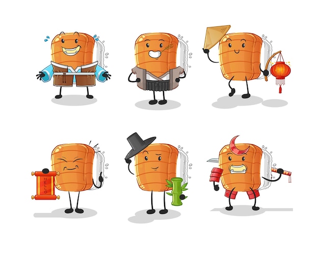conjunto de cultura asiática de sushi. vector de mascota de dibujos animados