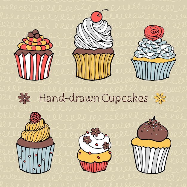 Vector conjunto de cupcakes dibujados a mano