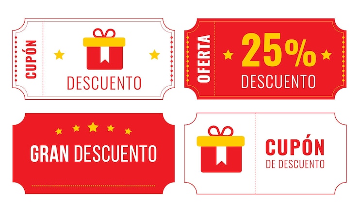 Vector conjunto de cupones con descuento en español