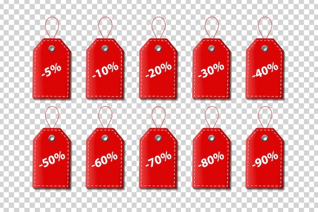 conjunto de cupones de etiqueta de precio rojo aislado realista