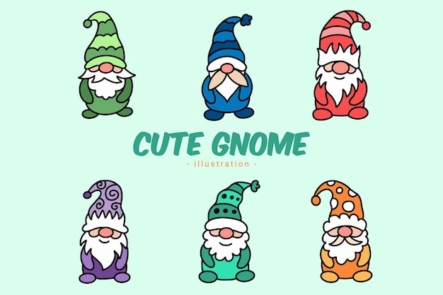 Conjunto de cute gnome elf hand draw cartoon doodle clipart collection