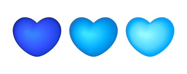 Conjunto de d corazones azules aislados sobre fondo blanco