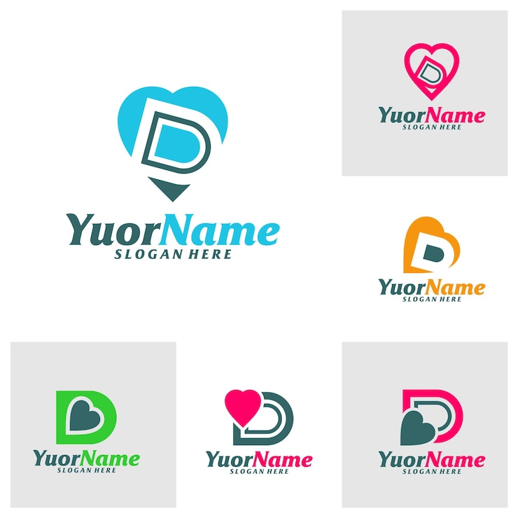 Vector conjunto de d inicial con plantilla de diseño de logotipo de amor letra d concepto de logotipo vector símbolo de icono creativo