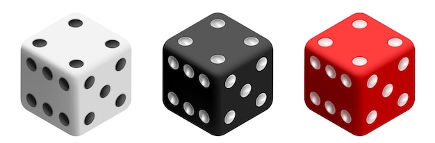 Conjunto de dados blancos y rojos negros Conjunto vectorial aislado en fondo blanco dados 3D