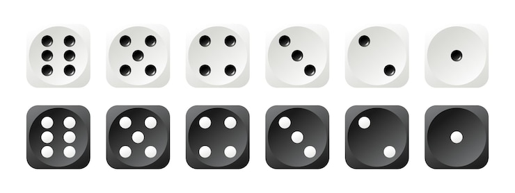 Vector conjunto de dados de juego blanco y negro juegos de mesa símbolo de buena suerte y elección aleatoria vector de dados de juego vector eps 10