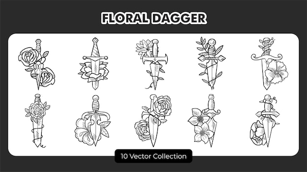Conjunto de dagas florales dibujadas a mano