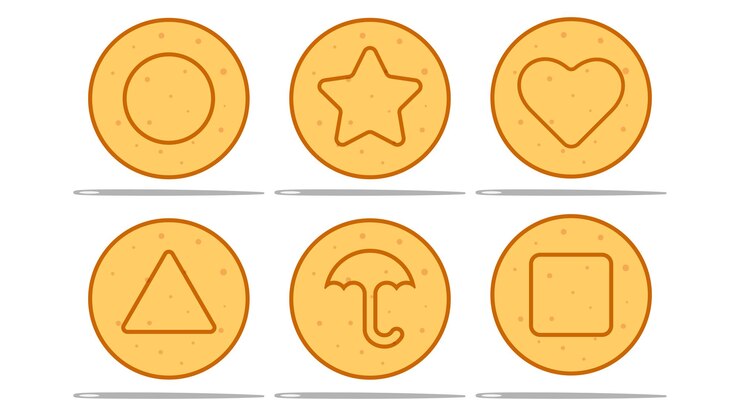 Vector conjunto dalgona con columna vertebral - círculo, estrella, corazón, triángulo, paraguas, cuadrado. dulces coreanos