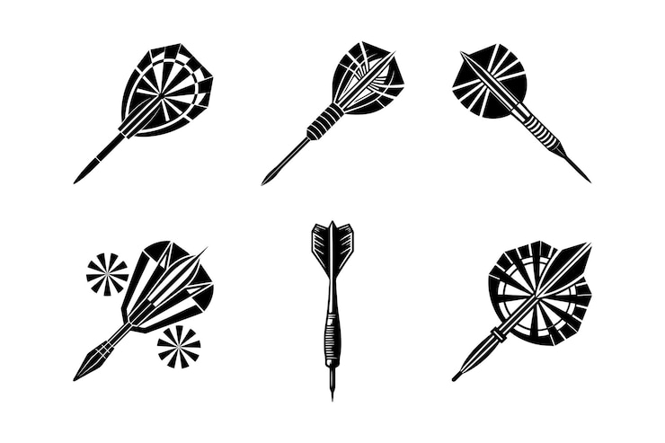 Vector conjunto de dardos arte vectorial silueta diseño de icono de logotipo en blanco y negro