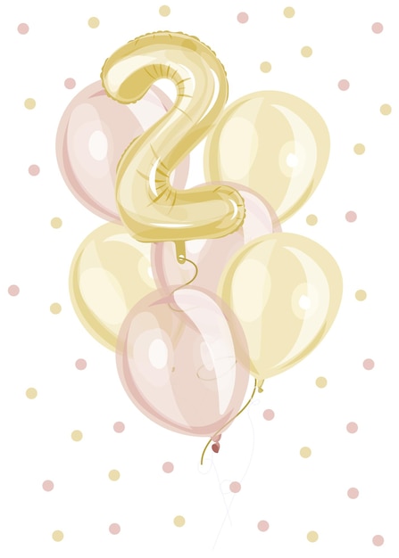 Conjunto de decoración de cumpleaños dorado y rosa. Número dos. Segundo cumpleaños pastel transparente, globos de aluminio