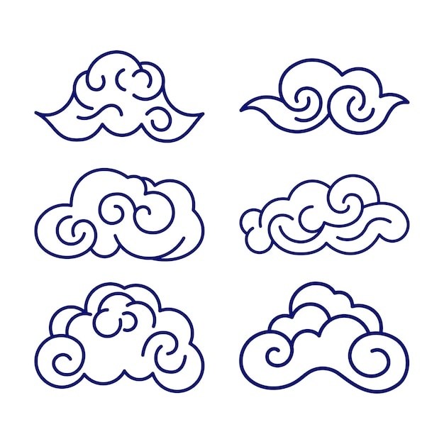 Conjunto de decoración de líneas naturales de nubes de estilo japonés chino en el cielo