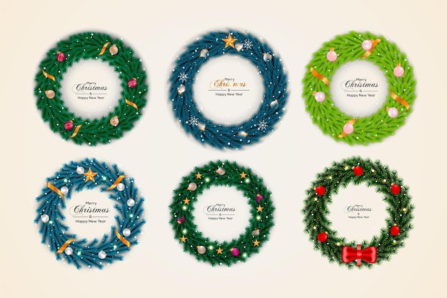 Conjunto de decoración de vector de corona de Navidad texto de feliz Navidad para tarjeta de felicitación de Navidad