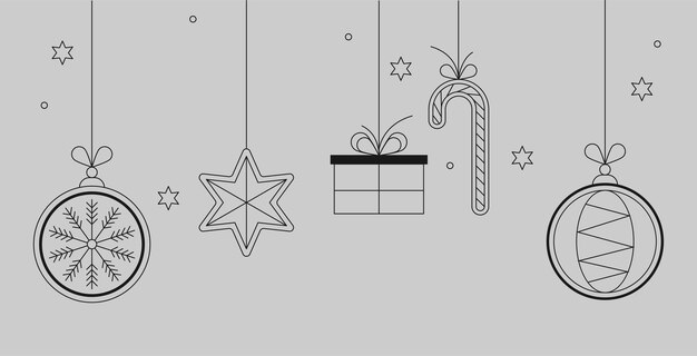 Conjunto de decoraciones de árboles de Navidad Vector sobre fondo gris