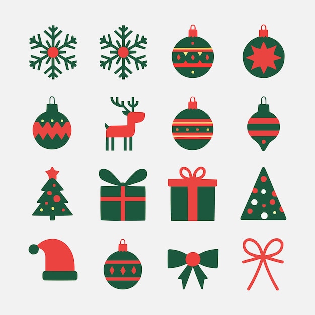 Conjunto de decoraciones de colores de Navidad Conjunto vectorial de árboles de Navidad