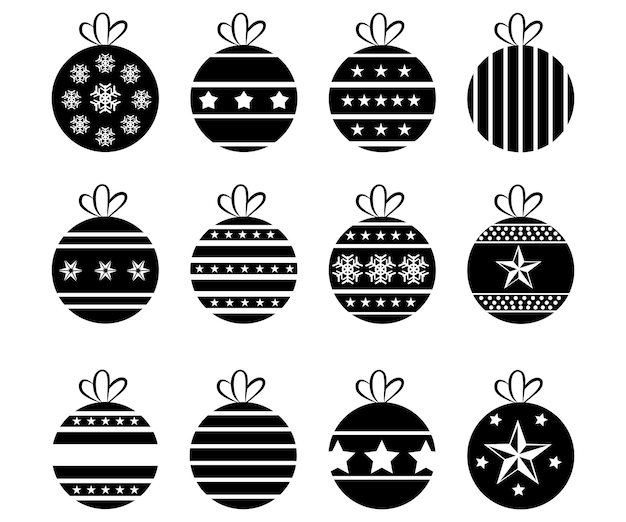 Conjunto de decoraciones navideñas vector de esferas de Navidad aislado sobre fondo blanco