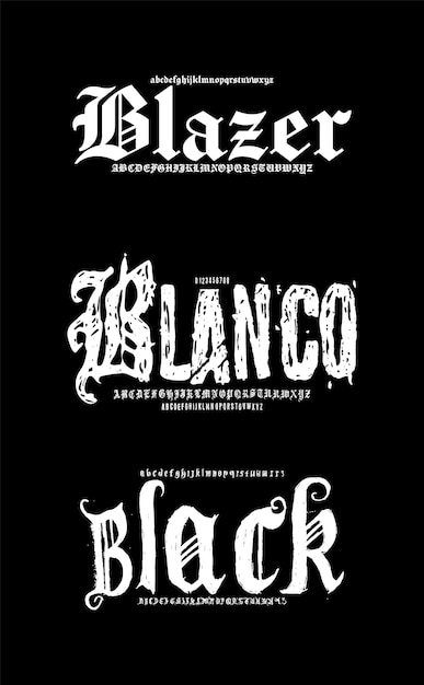 Conjunto decorativo Vector creativo Cartas negras Alfabeto gótico Fonts paquete de diseño Ilustración vectorial