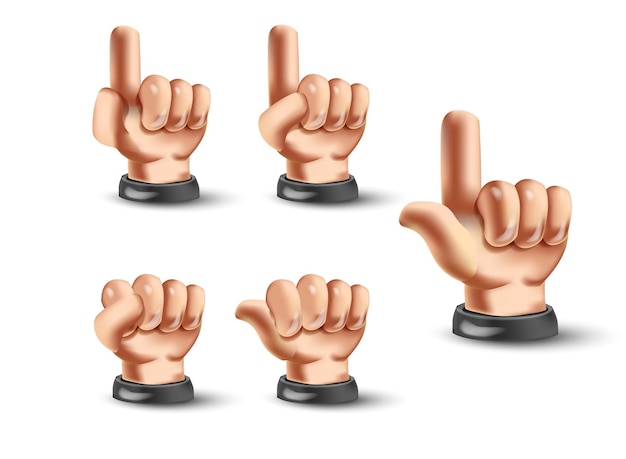 conjunto de dedos 3D con punto y icono de gesto de puño vector realista
