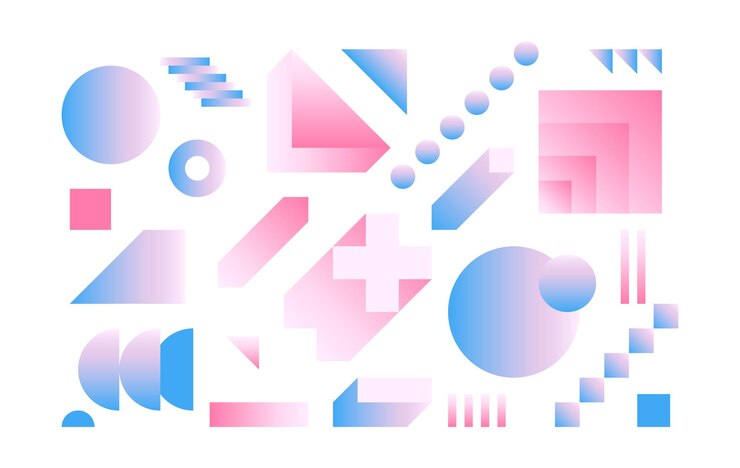 Vector conjunto de degradado rosa azul liso geométrico vectorial formas coloridas minimalistas simples basadas en cuadrícula
