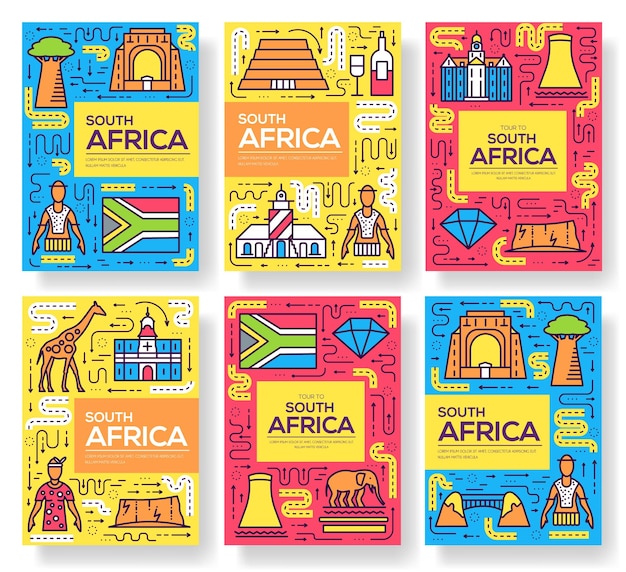 Conjunto de delgada línea de tarjetas de sudáfrica