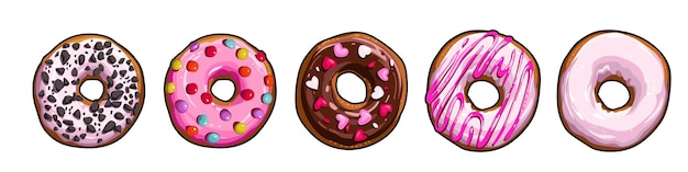 Conjunto de deliciosos donuts de diferentes colores