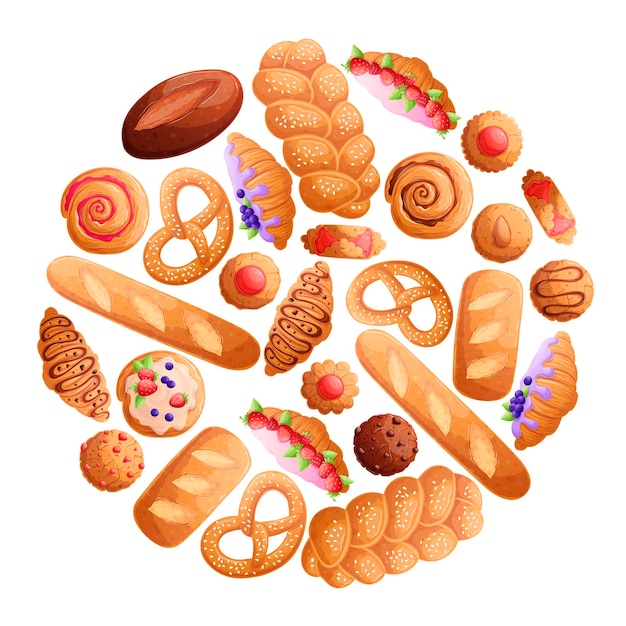 Un conjunto con deliciosos pasteles en forma de círculo sobre un fondo blanco el concepto de un pastel