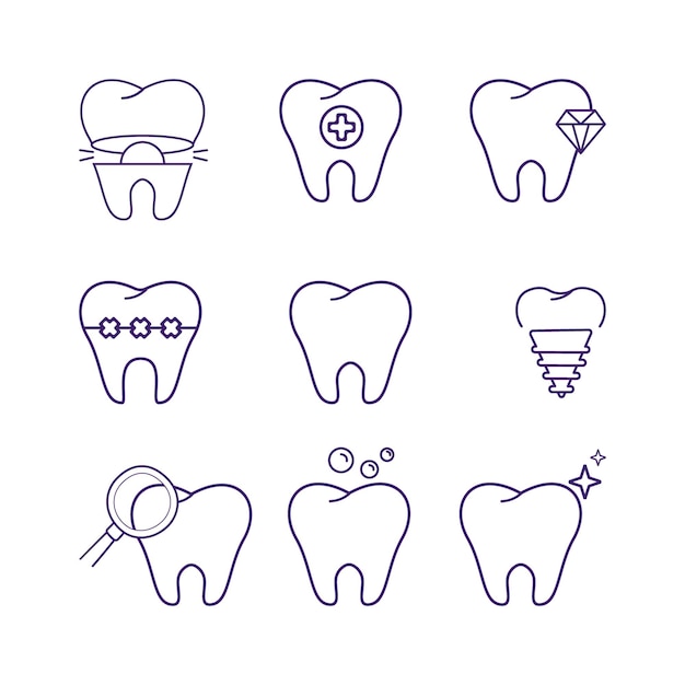 Conjunto de dentista Dientes en estilo de círculo de trazos Odontología