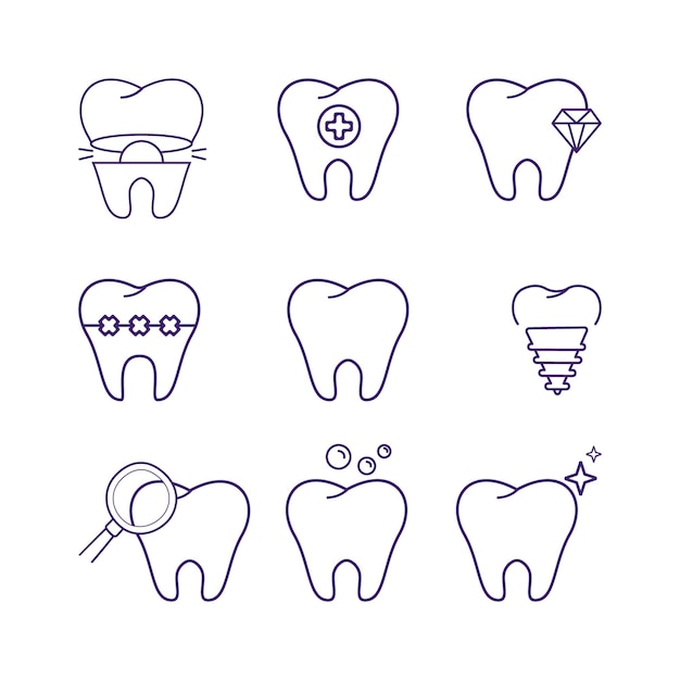 Vector conjunto de dentista dientes en estilo de círculo de trazos odontología