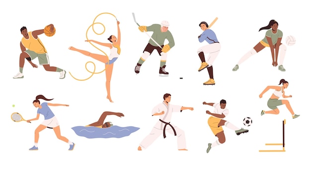 Conjunto de deporte de atletas Ilustración de vector plano aislado sobre fondo blanco