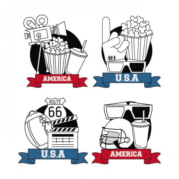 Vector conjunto de deportes y películas americanas