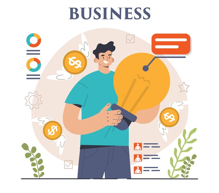Vector conjunto de desarrollo empresarial éxito empresarial y estrategia de crecimiento planificación de la gestión y análisis de la competencia innovaciones de la empresa para el progreso profesional ilustración de vector plano