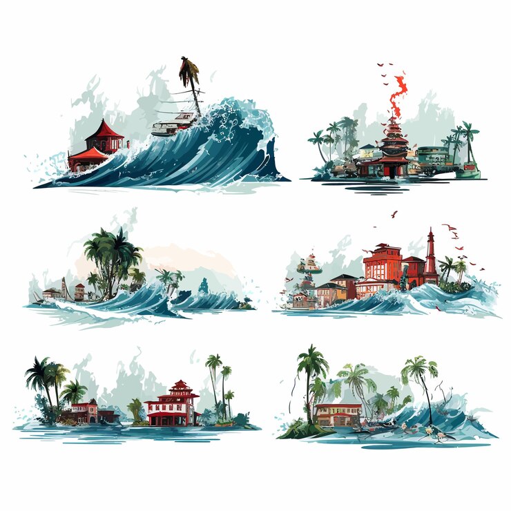 Vector conjunto de desastres del mundo desde el vector del tsunami.